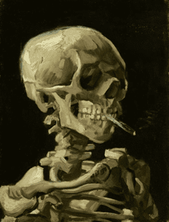 Van Gogh pone en su obra Calavera con cigarrillo encendido gran parte de sus humor oscuro y crudo.