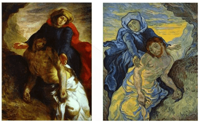 Van Gogh hace una copia o reinterpretación de la obra de Delacroix, aunque variando la direccionalidad.. ¿Chiste o declaración de intenciones?