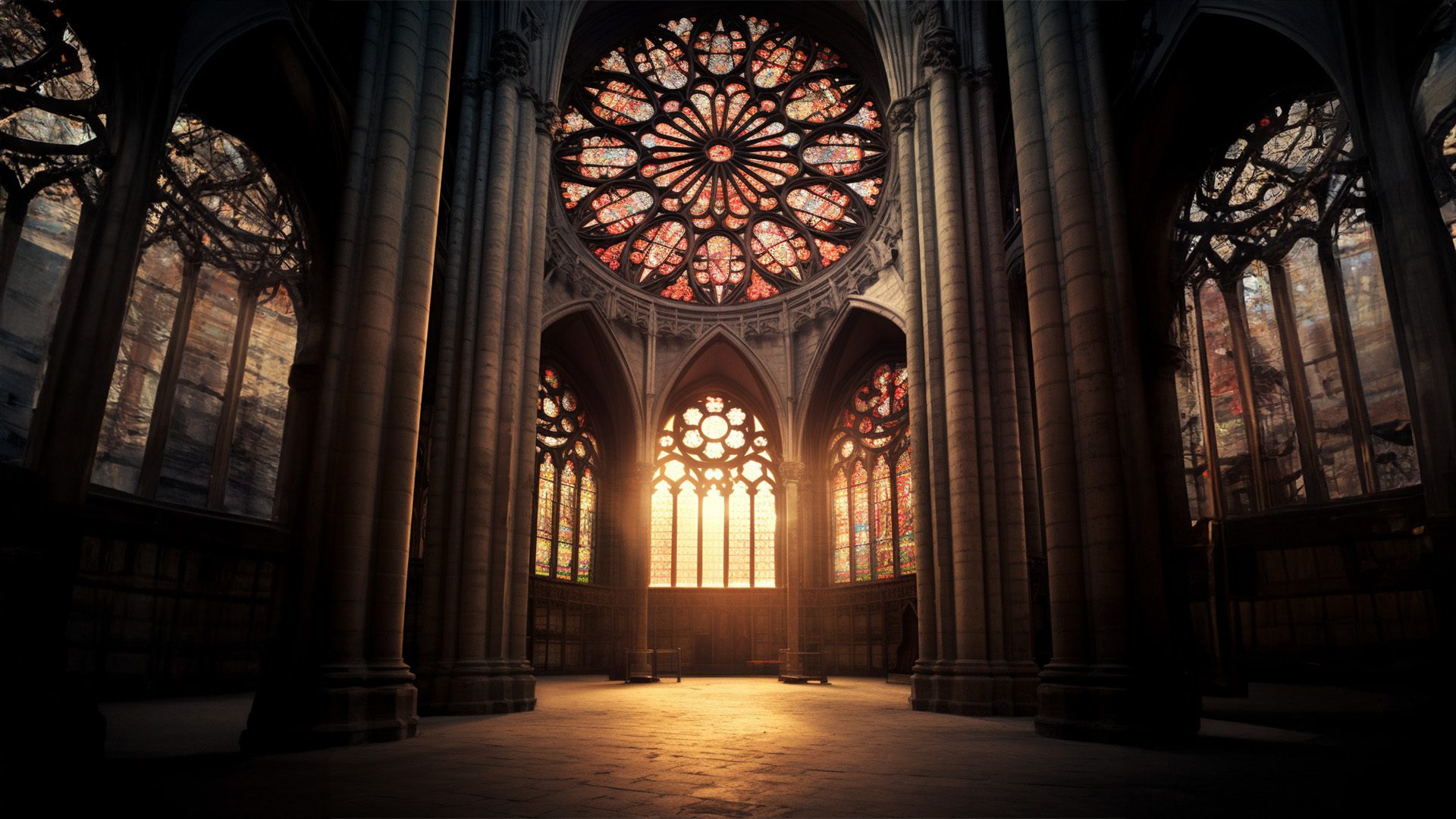 Ilustración de la catedral ficticia de 'Los Pilares de la Tierra', con su imponente arquitectura medieval y detalladas torres góticas.